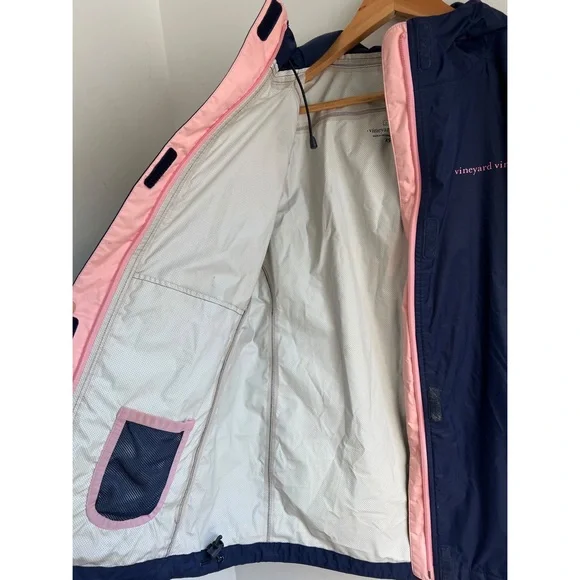Vineyard Vines Stow & Go Raincoat Blue Pink Hood XS - Picture 10 of 12